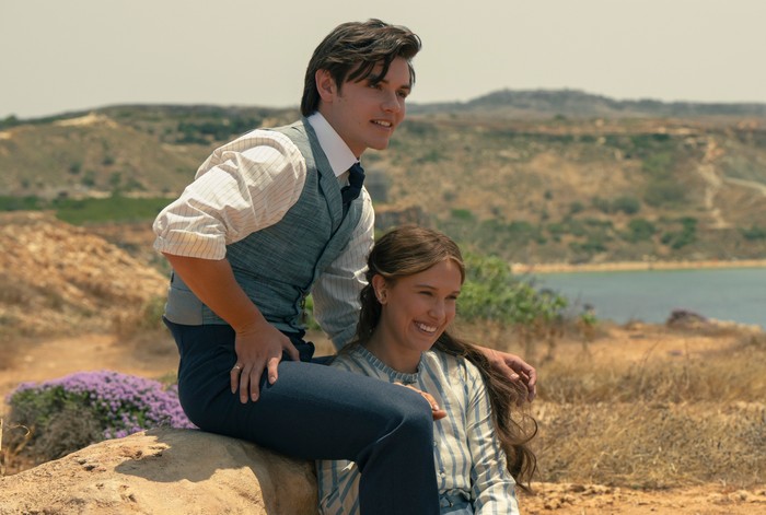 Enola Holmes 3. (L to R) Louis Partridge as Tewkesbury and Millie Bobby Brown as Enola Holmes in Enola Holmes 3. Cr. John Wilson/Netflix ©2026.