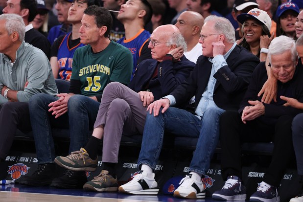 NEW YORK, NEW YORK - JUNE 08: Actor Larry David looks on during the second quarter between the San Antonio Spurs and the New York Knicks in Game Three of the 2026 NBA Finals at Madison Square Garden on June 08, 2026 in New York City. NOTE TO USER: User expressly acknowledges and agrees that, by downloading and or using this photograph, User is consenting to the terms and conditions of the Getty Images License Agreement. (Photo by Al Bello/Getty Images)