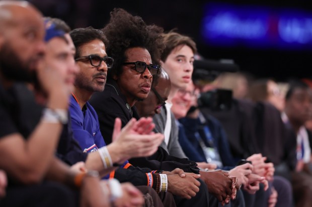 NEW YORK, NEW YORK - JUNE 08: Jay-Z looks on during the second quarter of a game between the San Antonio Spurs and the New York Knicks in Game Three of the 2026 NBA Finals at Madison Square Garden on June 08, 2026 in New York City. NOTE TO USER: User expressly acknowledges and agrees that, by downloading and or using this photograph, User is consenting to the terms and conditions of the Getty Images License Agreement. (Photo by Al Bello/Getty Images)