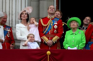 LONDON, ENGLAND - JUNE 11: Catherine, Duchess of Cambridge, Princess Charlotte, Prince George and Prince William, Duke of Cambridge stand on the balcony during the Trooping the Colour, this year marking the Queen's official 90th birthday at The Mall on June 11, 2016 in London, England. The ceremony is Queen Elizabeth II's annual birthday parade and dates back to the time of Charles II in the 17th Century when the Colours of a regiment were used as a rallying point in battle. (Photo by Luca Teuchmann/Luca Teuchmann/WireImage)