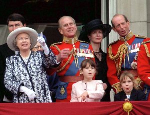 UNITED KINGDOM - JUNE 13: Queen Elizabeth II and Prince Philip are joined on the balcony of Buckingham Palace by Princess Eugenie and the Duke of Kent for Trooping the Colour (Photo by Tim Graham Photo Library via Getty Images)