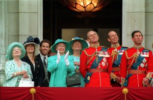 The Queen leads members of the Royal Family in their applause for the flypast by the RAF, on the balcony at Buckingham Palace, at the end of the Trooping of the Colour Ceremony. (Photo by Martin Keene - PA Images/PA Images via Getty Images)