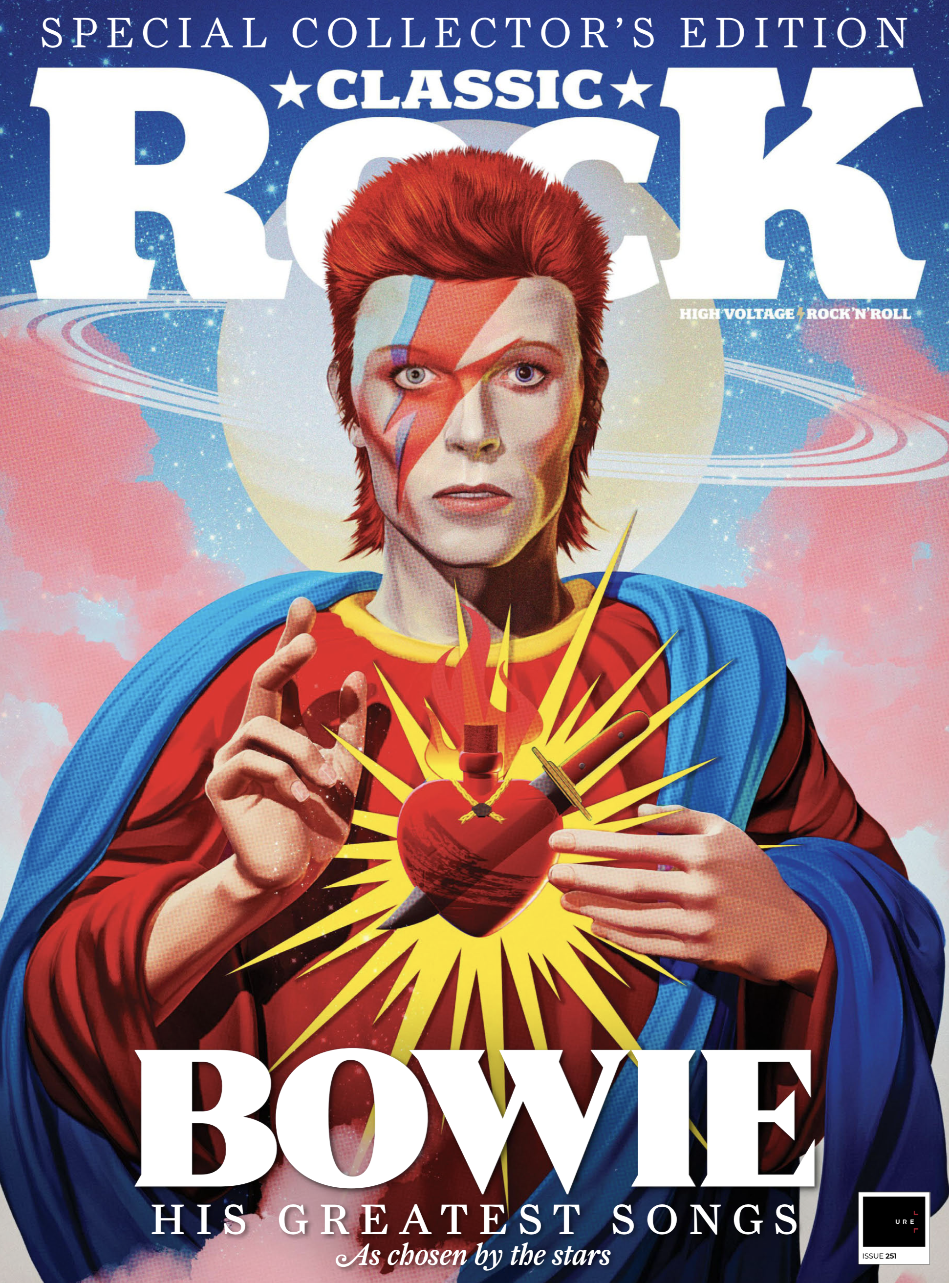 The cover of Classic Rock 251. featuring an illustration of David Bowie. Title: Bowie &ndash;&nbsp;His Greatest Songs as chosen by the stars