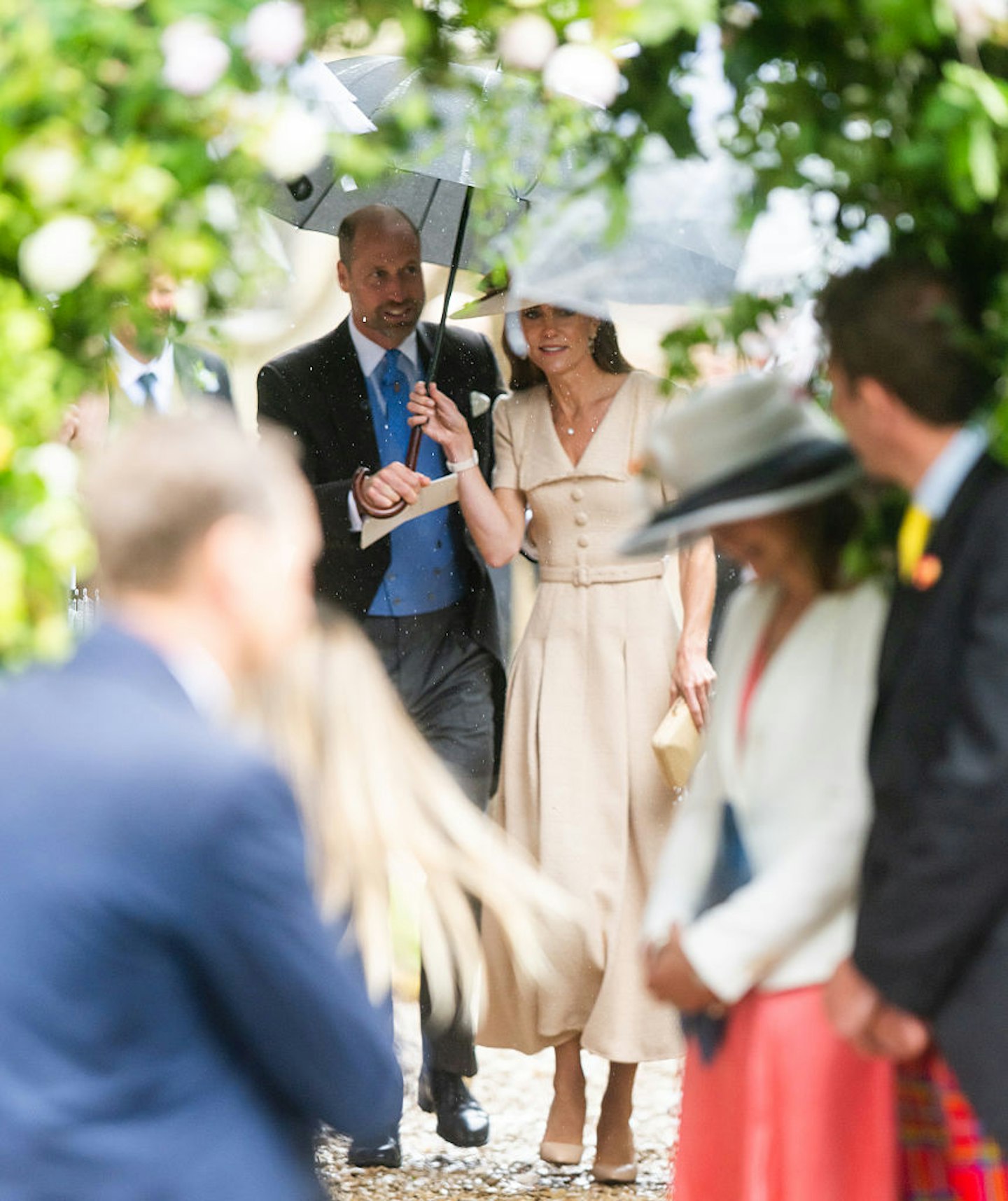 Catherine, Princess of Wales and Prince William, Prince of Wales leave the Royal wedding of Peter Phillips and Harriet Sperling at All Saints Church
