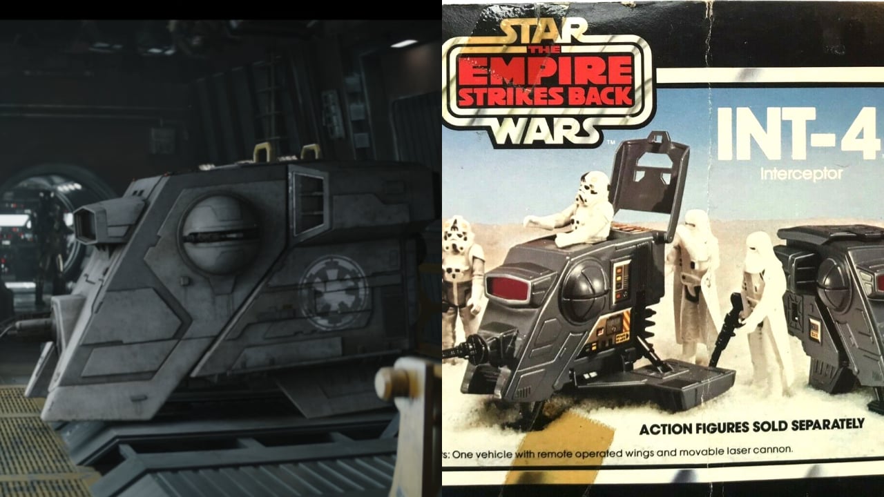 Comparison showing INT-4 from 'The Mandalorian and Grogu' with the original Kenner playset