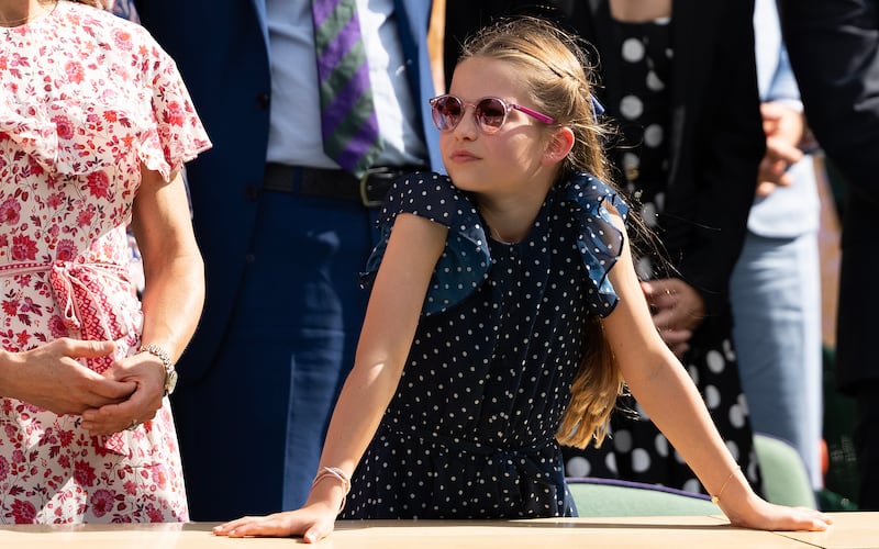 Princess Charlotte often wears friendship bracelets similar to those worn by King Charles. Pictured here at the 2024 Wimbledon.