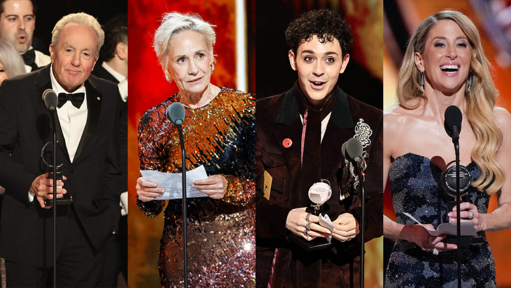 2026 Tony Awards Winners: Full List Lorne Michaels, Laurie Metcalf, Ali Louis Bourzgui and Caissie Levy accepting their Tony Awards.