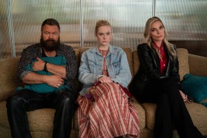 Nick Offerman, Elle Fanning, and Michelle Pfeiffer in 'Margo's Got Money Troubles'