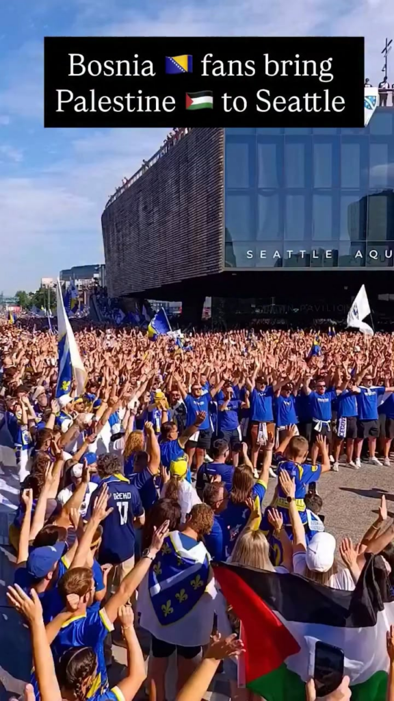 Bosnia and Herzegovina fans chanting for Palestine in Seattle prior to their World Cup match against Qatar