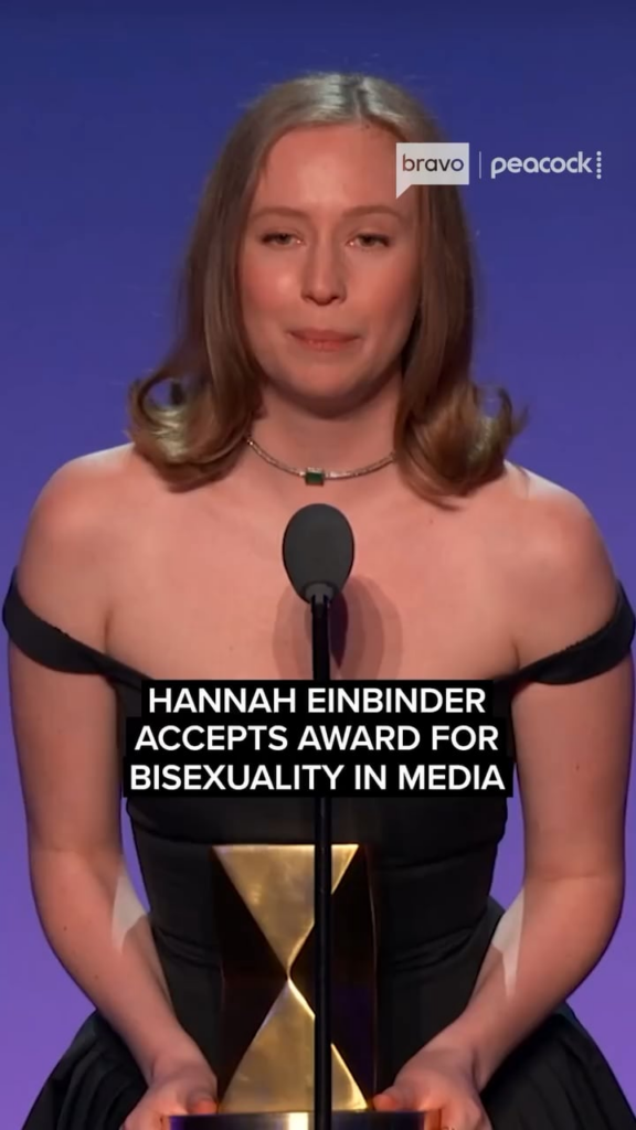 Hannah Einbinder quotes Lady Gaga while accepting the Las Culturistas Award for Bisexuality in Media: “In my years, as a card carrying bisexual, I have come to accept that the old adage is true. I’m beautiful in my way, cause God makes no mistakes. I’m on the right track baby, I was born this way.” Hannah Einbinder quotes Lady Gaga while accepting the Las Culturistas Award for Bisexuality in Media: “In my years, as a card carrying bisexual, I have come to accept that the old adage is true. I’m beautiful in my way, cause God makes no mistakes. I’m on the right track baby, I was born this way.”