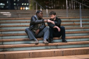 THE FALL AND RISE OF REGGIE DINKINS -- "Put It on Your Cabbage!" Episode 103 -- Pictured: (l-r) Tracy Morgan as Reggie Dinkins, Daniel Radcliffe as Arthur Tobin -- (Photo by: Scott Gries/NBC)