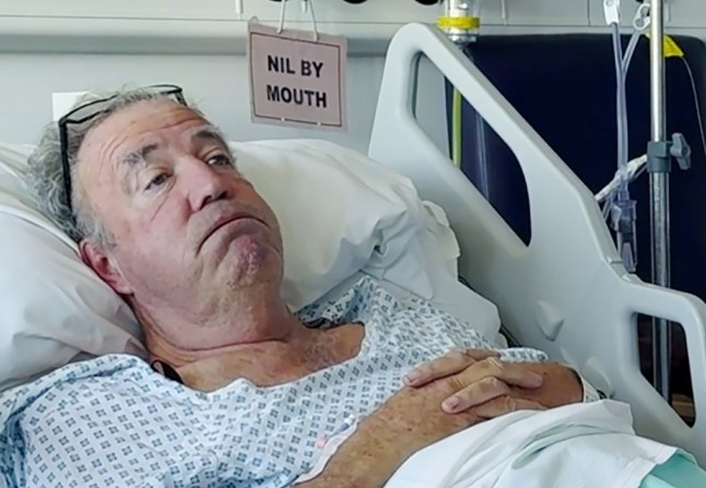 Prime Video Pics show: In a hospital bed with Nil By Mouth signs , Clarkson tells viewers his treatment has ???gone awry??? and he might not make a season 6. Earlier Jeremy Clarkson told co stars Caleb and Charlie he has cancer in latest episode of Clarkson???s Farm Prostate cancer. Caleb wipes away tears, Charlie shocked. Amazon Prime supplied by Pixel8000