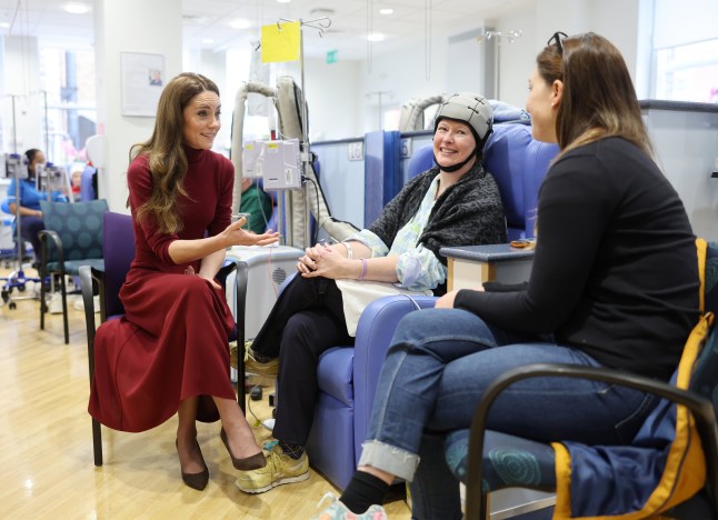 File photo dated 14/01/25 of The Princess of Wales talks with Katherine Field during a visit to the Royal Marsden Hospital, London, where she received her cancer treatment, to personally thank staff for her care. The Princess of Wales has completed the Three Peaks Challenge in a surprise feat of endurance to raise money for a cancer charity and 