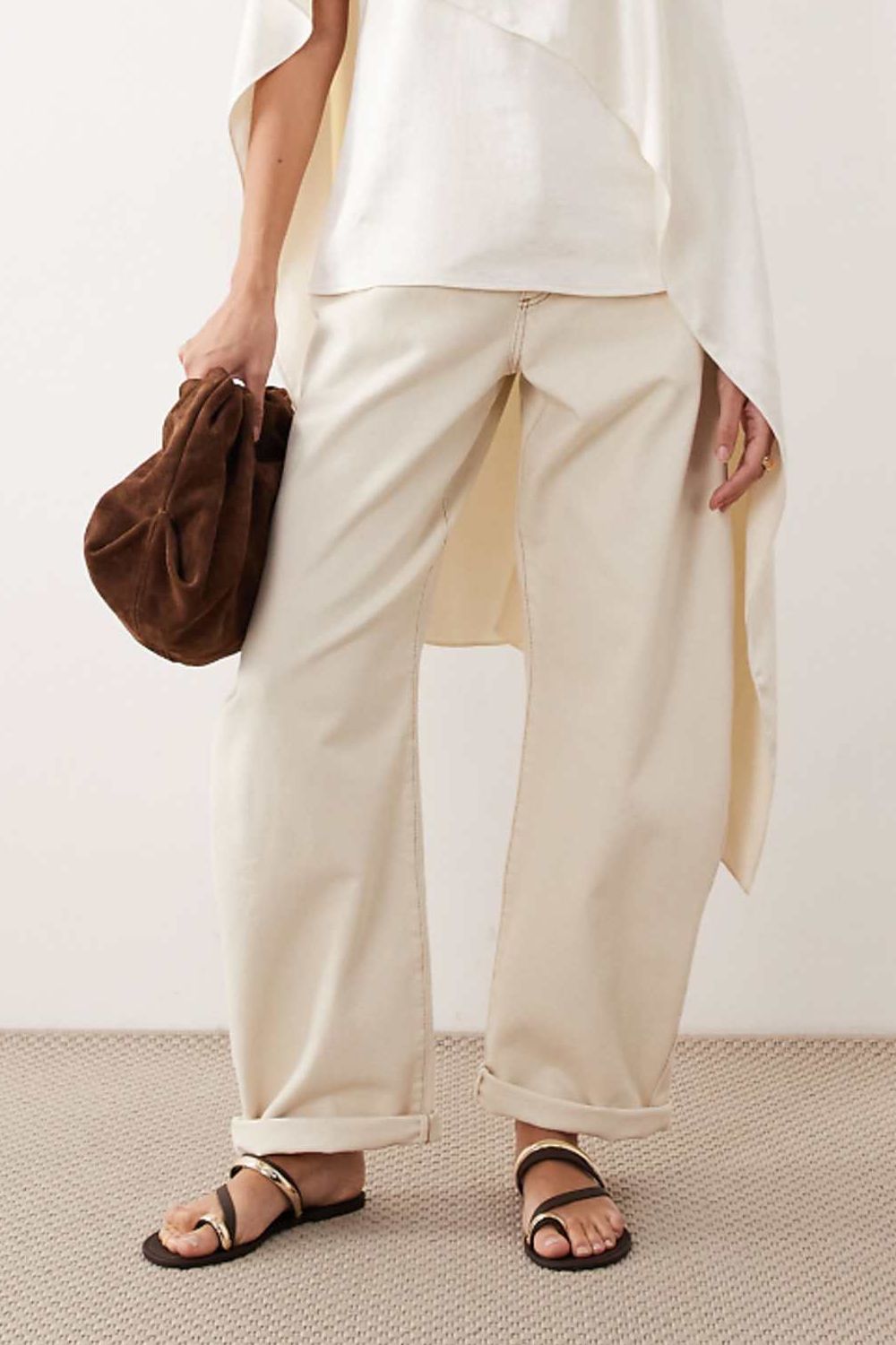 Arrange Tova Tapered Curved Leg Jeans With Cuffed Hems in Bone