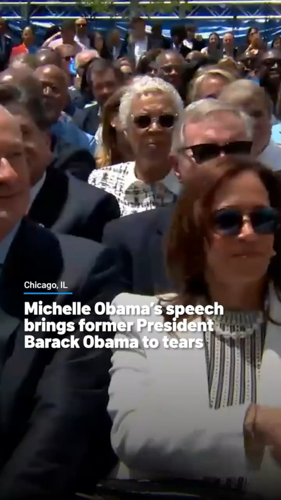 Michelle Obama delivers a speech at the opening ceremony of the Obama Presidential Center