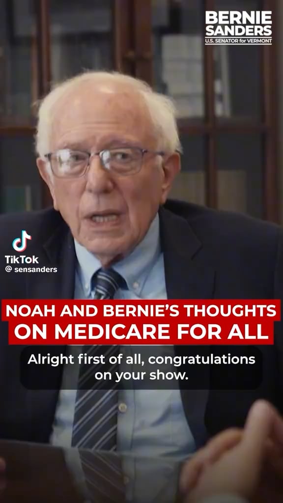 Noah Wyle in conversation with Senator Bernie Sanders discuss the broken US healthcare system and the need to move to Medicare for All.