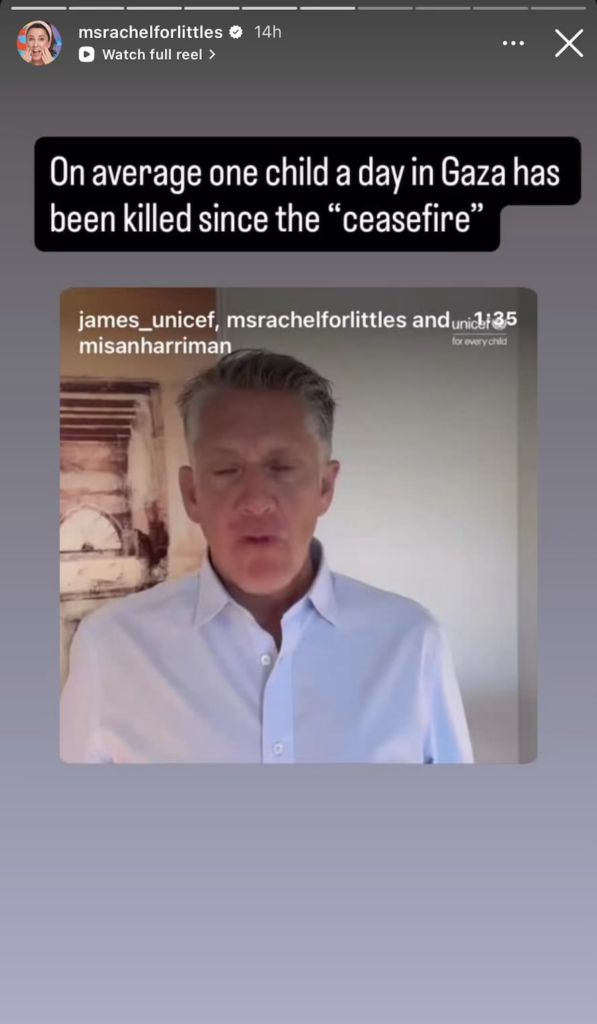 Ms. Rachel: On average one child a day in Gaza has been killed since the "ceasefire"
