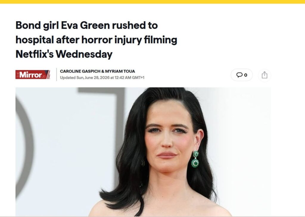 Eva Green rushed to hospital after horror injury filming Netflix's Wednesday which has been halted.