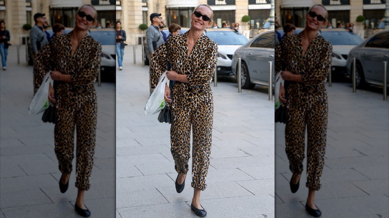 Amber Valletta in leopard print in Paris in September 2025