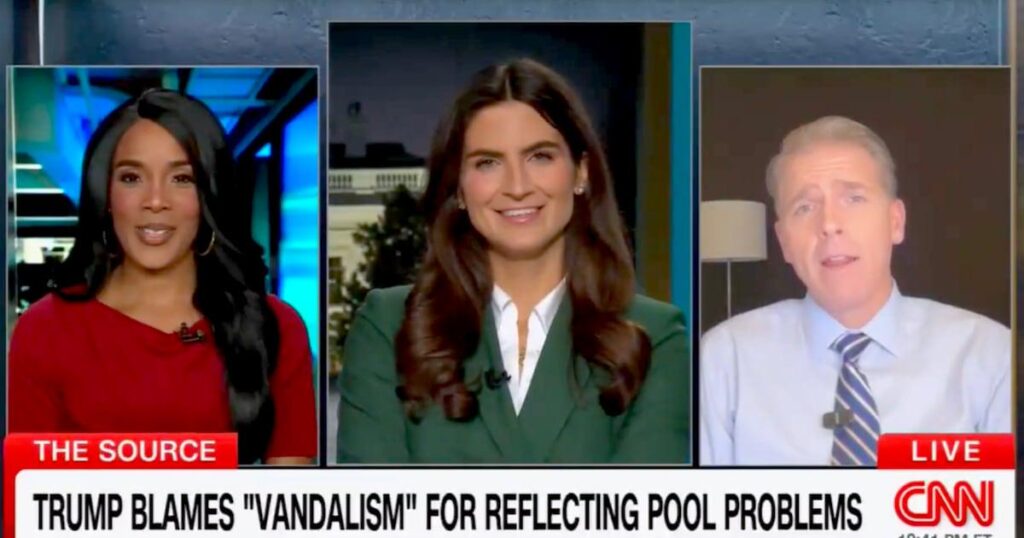 CNN’s Kaitlan Collins challenged Scott Jennings over his defense of President Donald Trump’s $14 million renovation of the Lincoln Memorial Reflecting Pool, which has already been invaded by algae and is shedding the president’s favorite “American flag blue” paint.