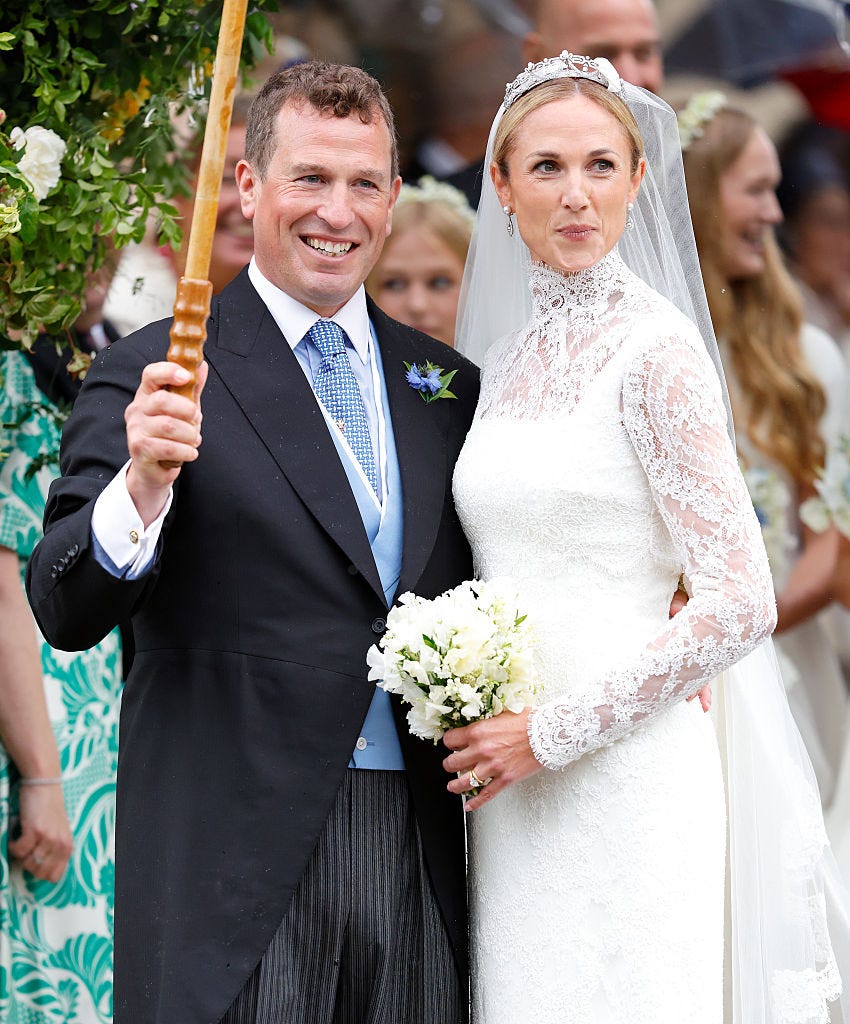 kemble, england june 06: (embargoed for publication in uk newspapers until 24 hours after create date and time) peter phillips and harriet sperling depart all saints church following their wedding on june 6, 2026 in kemble, england. peter phillips, son of princess anne, princess royal and eldest grandchild of queen elizabeth ii, will marry nhs nurse and writer harriet sperling during a ceremony at all saints church in kemble today. (photo by max mumby/indigo/getty images)