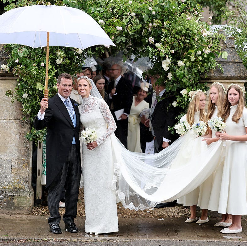 kemble, england june 06: peter phillips and harriet sperling depart from their royal wedding at all saints church on june 06, 2026 in kemble, england. peter phillips, the son of princess anne, princess royal and eldest grandchild of queen elizabeth ii, married nhs nurse and writer harriet sperling during a ceremony at all saints church in kemble today. (photo by chris jackson/getty images)