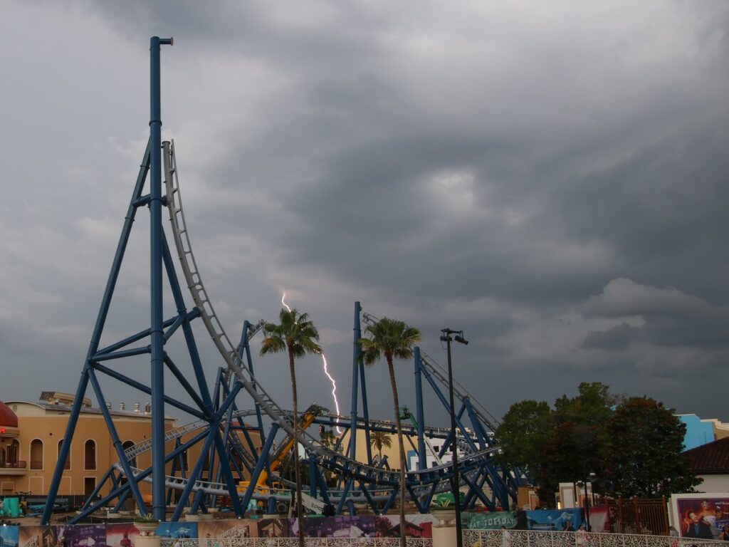 Railings Added Along Track at Fast & Furious: Hollywood Drift Steel railings have now been installed around portions of the coaster track. As you can see above, the railings are on tall platforms just beside the track edge.