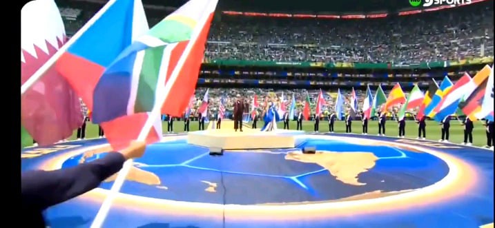 Andrea Bocelli and kpdh Ejae performing at the FIFA World Cup Opening Ceremony today