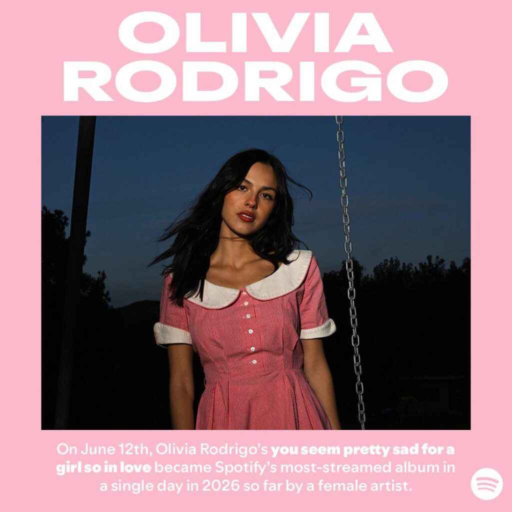 Olivia Rodrigo’s 'you seem pretty sad for a girl so in love' has broken the record for biggest female album debut of 2026 on Spotify