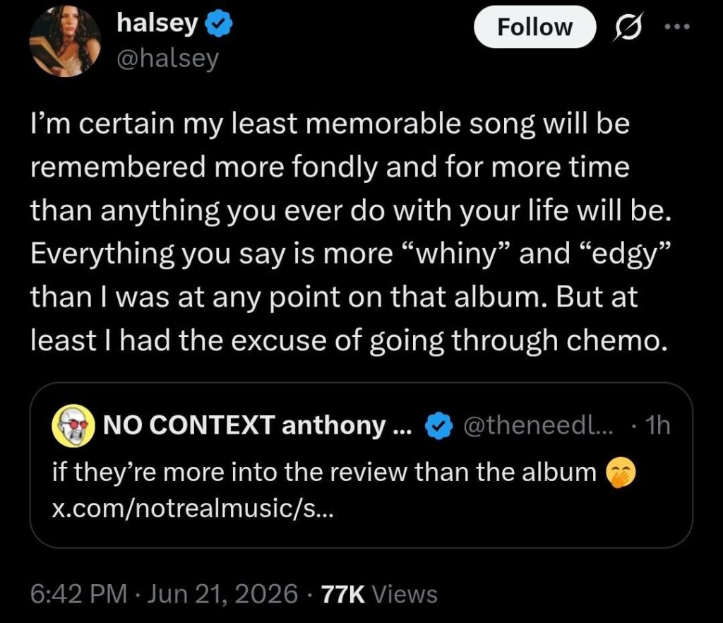 Halsey responded to Anthony Fantano