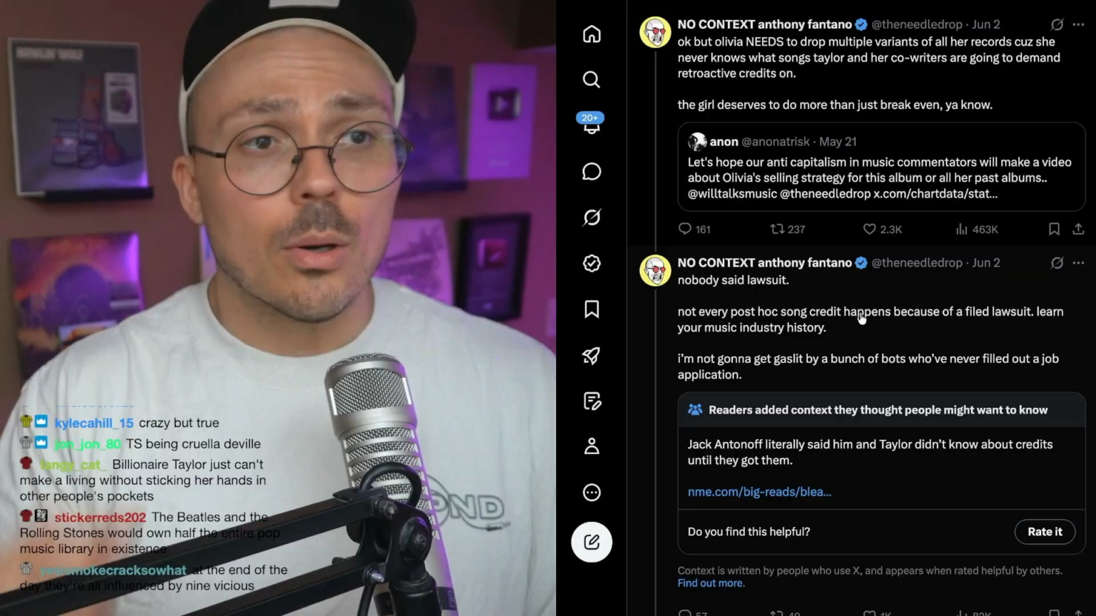 Anthony Fantano on Olivia Rodrigo/Taylor Swift: “I feel like when it comes to Olivia, Taylor’s almost taking a Nicki Minaj type approach. The way that Nicki is sort of like very confrontational & directly against anybody of this new generation who’s replacing her in terms of importance & relevancy.”