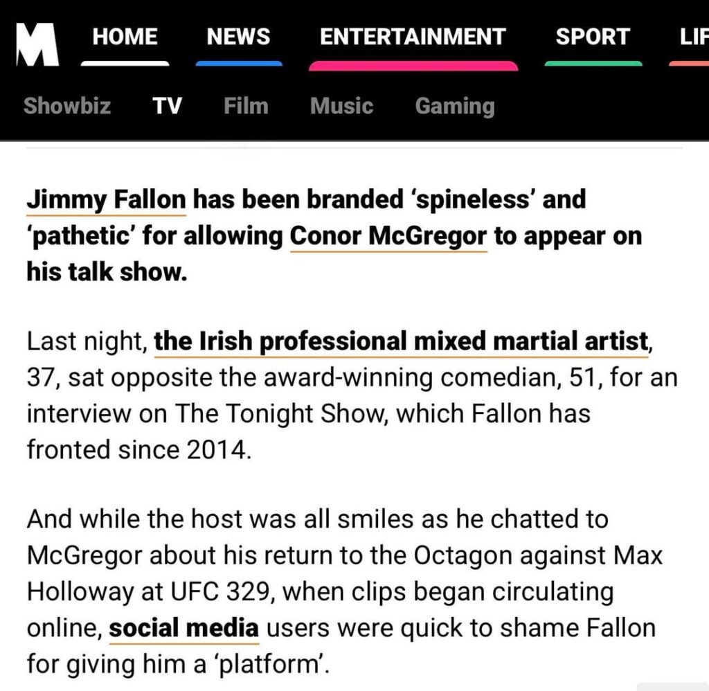 Conor McGregor’s appearance on The Tonight Show has sparked major online backlash