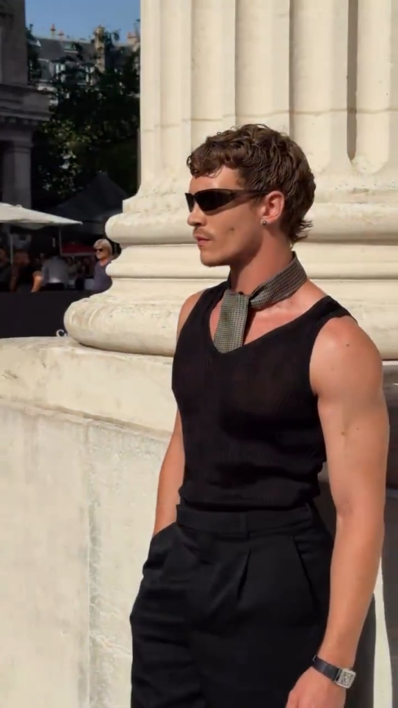 Connor Storrie arriving at the Saint Laurent Men’s Summer 2027 Show in Paris