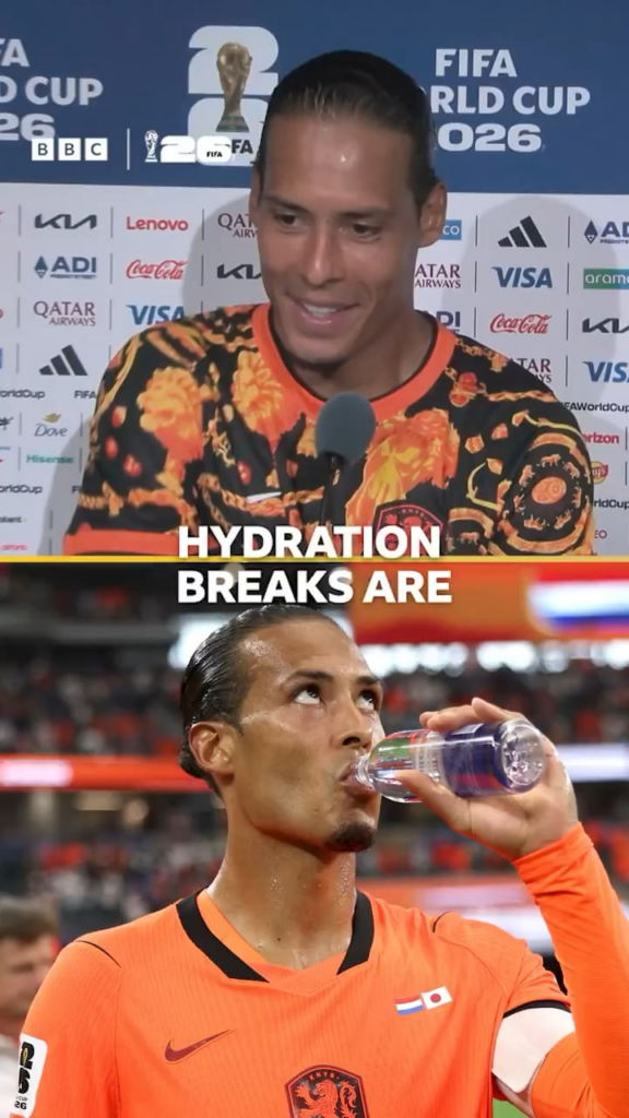 Dutch player Virgil van Dijk isn’t a fan of the hydration breaks introduced in this World Cup: ‘Every time going into a commercial, it’s a bit…not really that I like it’