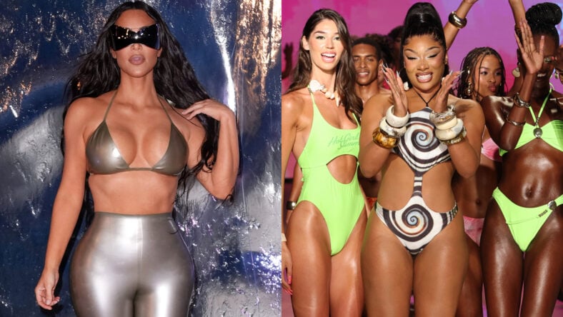 Kim Kardashian visits the SKIMS SWIM Miami pop-up shop / Megan Thee Stallion models her Hot Girl Summer swimwear line during fashion show with other models