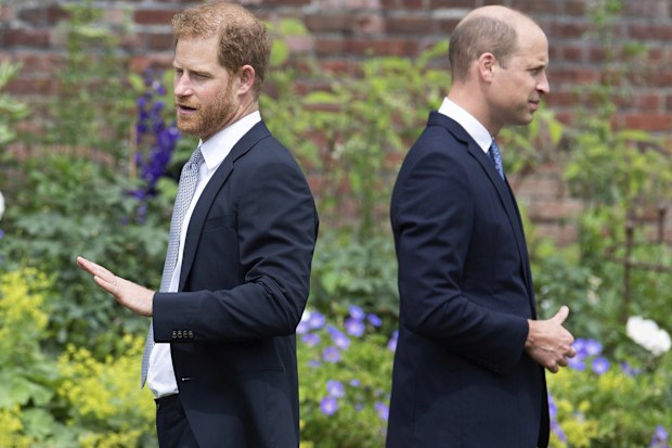 FILE - Prince Harry, left, and Prince William stand together during the unveiling of a statue they commissioned of their mother Princess Diana, on what would have been her 60th birthday, in the Sunken Garden at Kensington Palace, London, Thursday July 1, 2021. Prince Harry has said he wants to have his father and brother back and that he wants a family, not an institution, during a TV interview ahead of the publication of his memoir. The interview with Britains ITV channel is due to be released