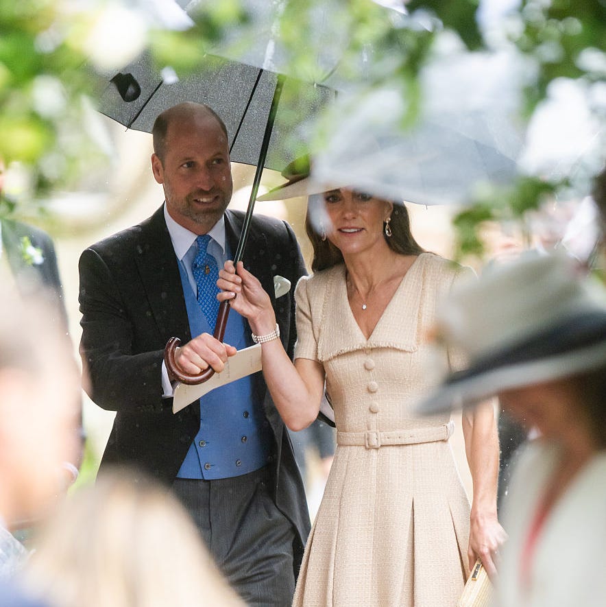 kemble, england june 06: catherine, princess of wales and prince william, prince of wales leave the royal wedding of peter phillips and harriet sperling at all saints church on june 06, 2026 in kemble, england. (photo by samir hussein/wireimage)