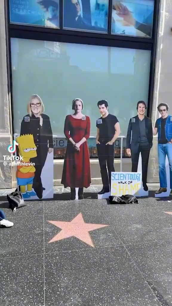 A Scientology walk of shame has been setup on the Hollywood walk of fame; calling out Scientology celebrities like Tom Cruise, John Travolta, Elisabeth Moss, Nancy Cartwright and more