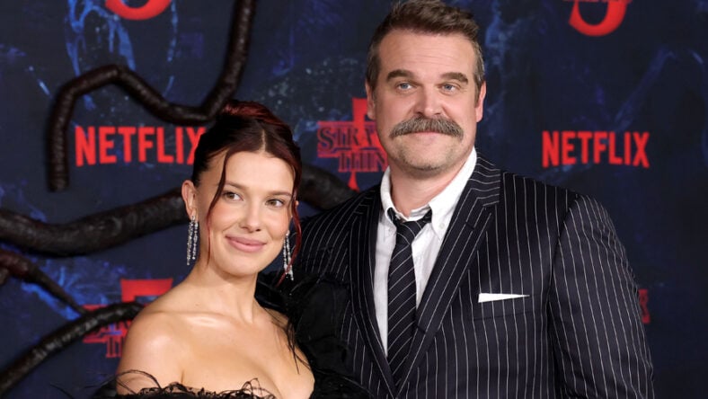 David Harbour Millie Bobby Brown stock image