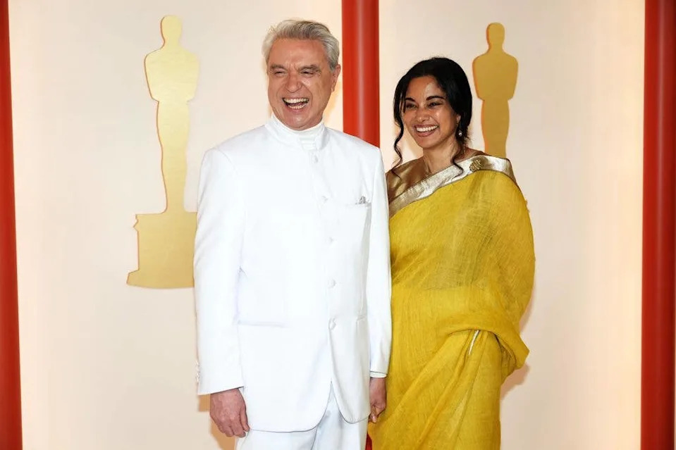 David Byrne and Mala Gaonkar attend the 95th Annual Academy Awards on March 12, 2023 in Hollywood, California