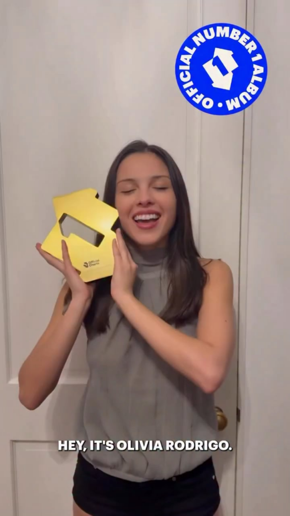 Olivia Rodrigo celebrates her third number 1 album in the U.K. and her career-best opening week