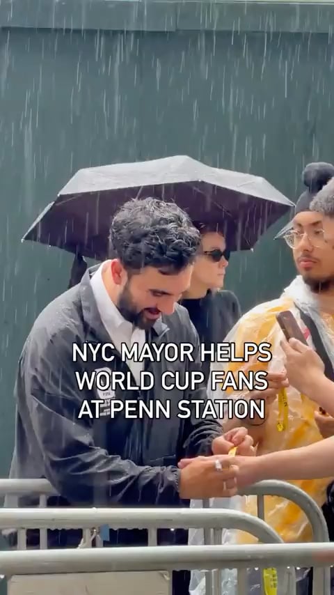 Mayor Zohran Mamdani greeted Panama v England fans, helped with wristbands and joined volunteers guiding ticket holders.