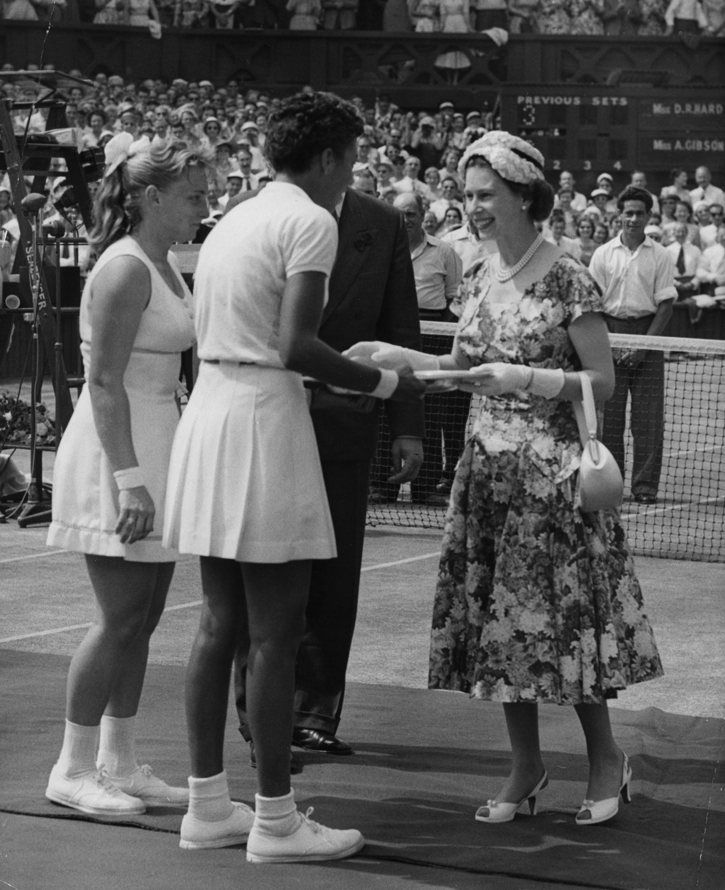 The late Queen at Wimbledon in 1957