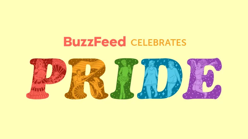 BuzzFeed graphic with large, decorated letters spelling "PRIDE" for LGBT Pride celebration
