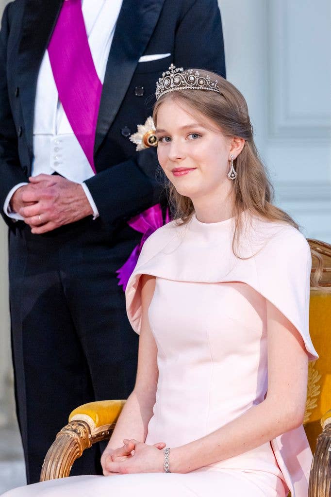 Princess Eleonore of Belgium arrives for a state banquet at the Royal Castle of Laeken