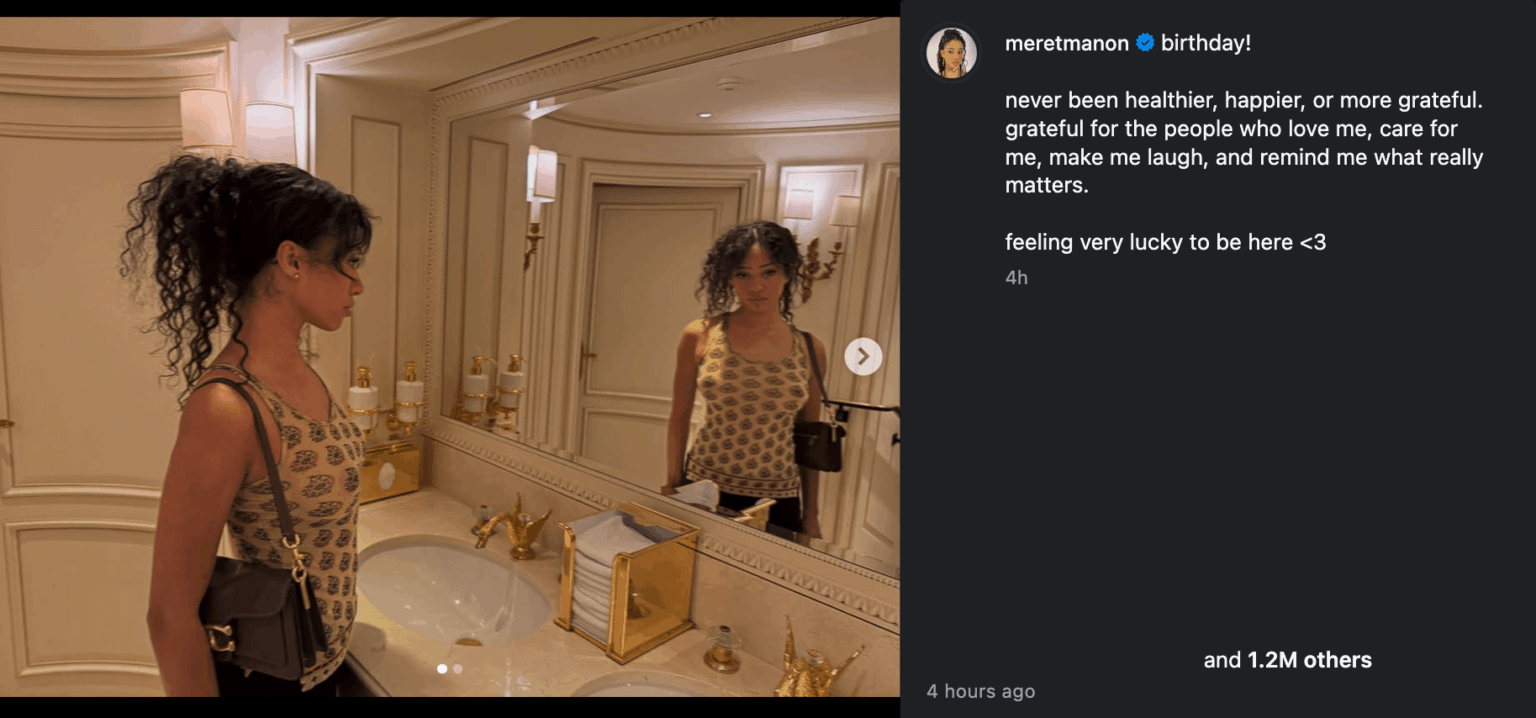 Manon's birthday post: "Never been healthier, happier, or more grateful. Grateful for the people who love me, care for me, make me laugh, and remind me what really matters. Feeling very lucky to be here <3"