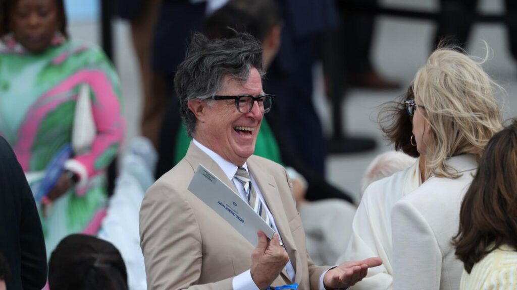 Stephen Colbert (Wearing a Tan Suit) Resurfaces at Opening of Obama Presidential Library