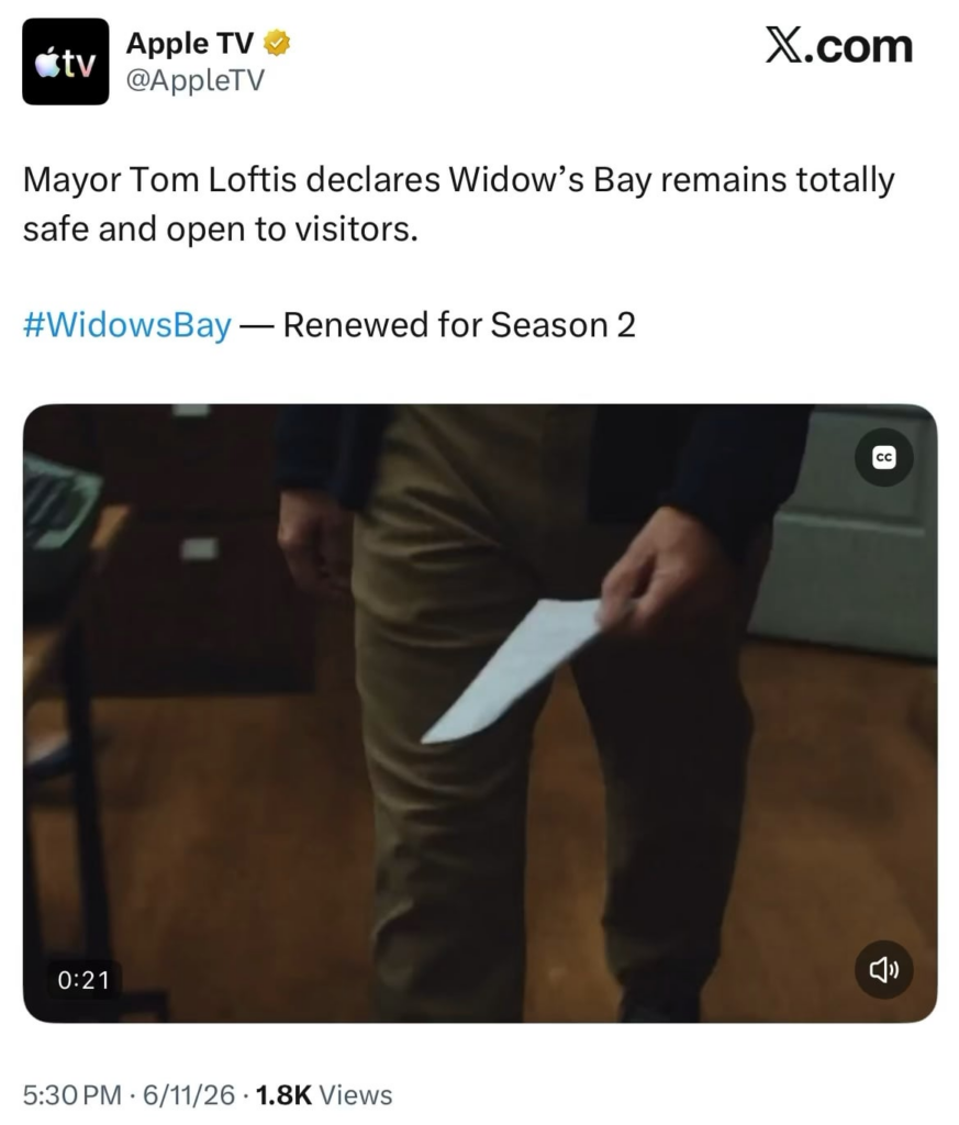 ‘Widow’s Bay’ has been renewed for Season 2 at Apple TV.