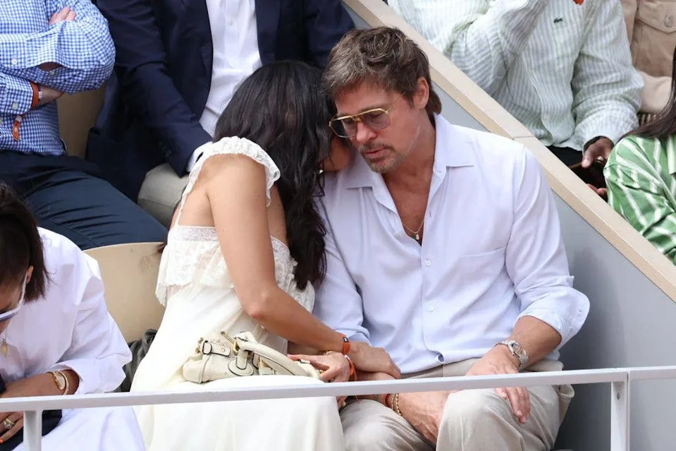 Brad Pitt and Ines De Ramon attend Day Fourteen of the 2026 French Open on June 06, 2026 in Paris, France.