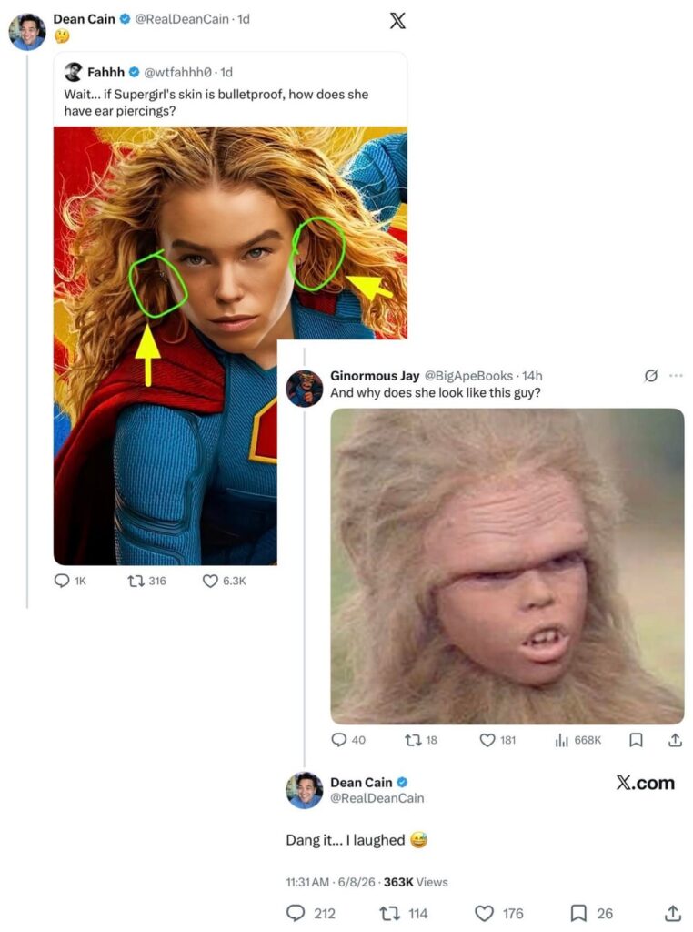 Former Superman actor Dean Cain (59) appearance shaming Supergirl actress Milly Alcock (26)